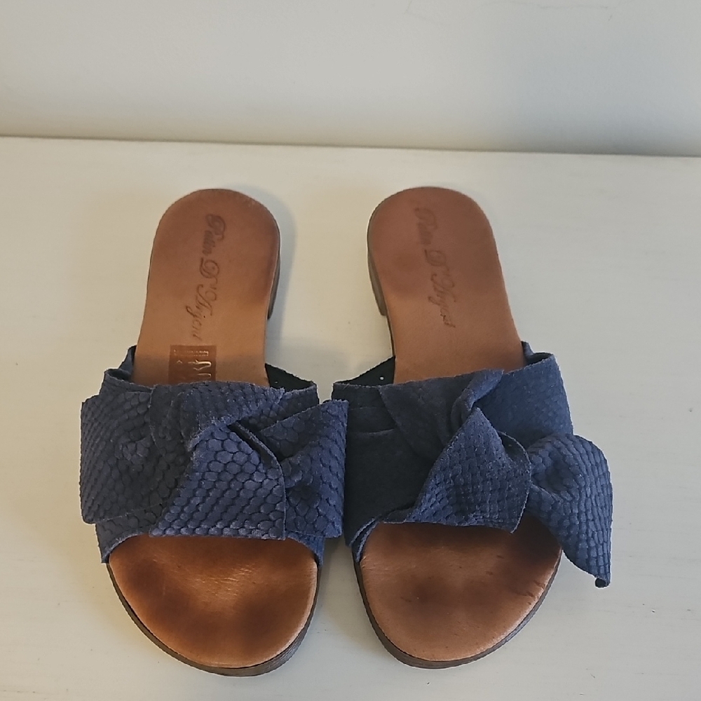 Blue Bow Suede Women's Sandals